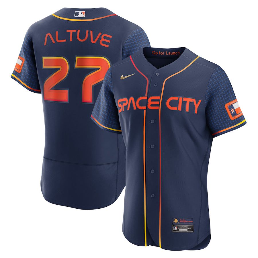 Custom Men Houston Astros #27 Jose Altuve Nike Navy 2022 City Connect Authentic Player MLB Jersey